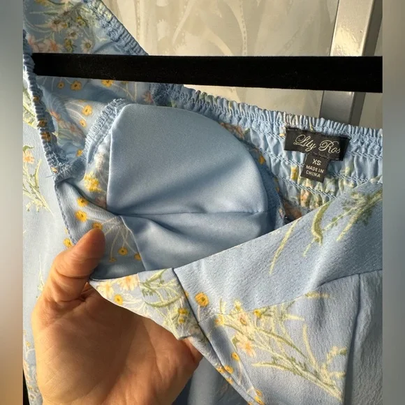 Lily Rose Light Blue Floral Padded Bra Long Sleeve Ruffle Dress - Picture 6 of 7